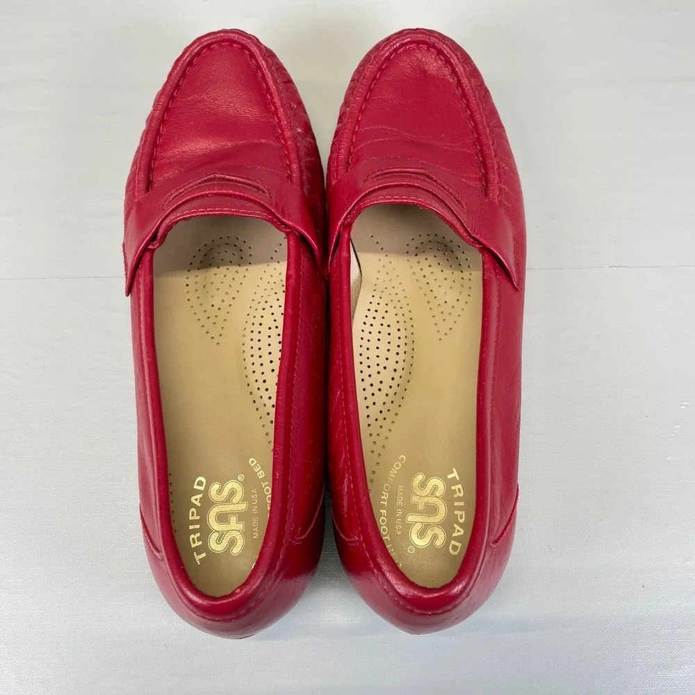 SAS Wink Penny Loafers Womens Size 7 S Red Leather Slip On Tripad Comfort Shoes